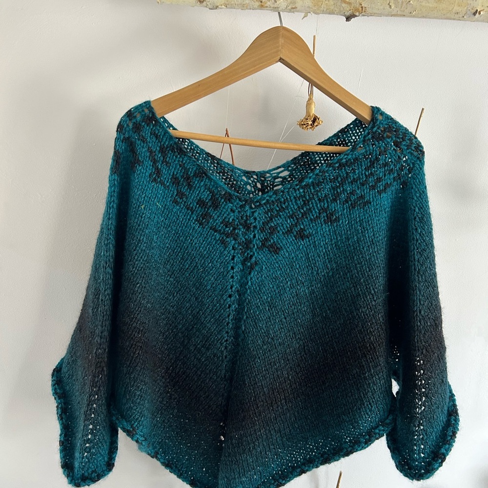Handmade Teal and Black Women's Poncho